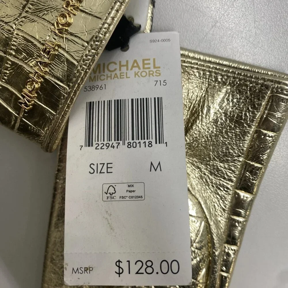 Michael Kors Women's Metallic Crocodile Embossed Leather Gloves – Size M – Gold